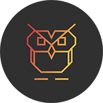 le logo de la chouette agence: une petite chouette dessinée en orange sur fond noire